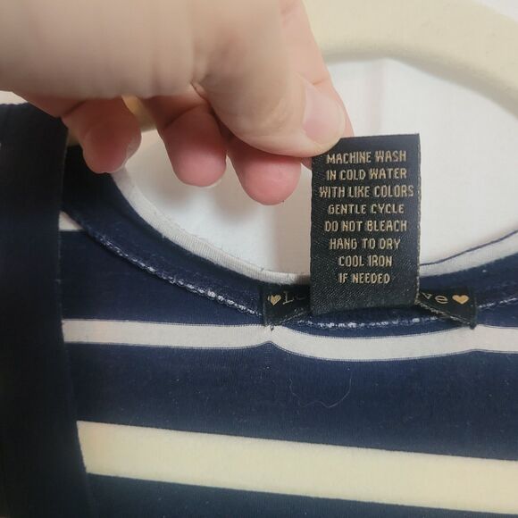 Y2K Long V Neck Striped Tee Shirt Women's Size Medium Blue Nautical Love to Love - Picture 7 of 10